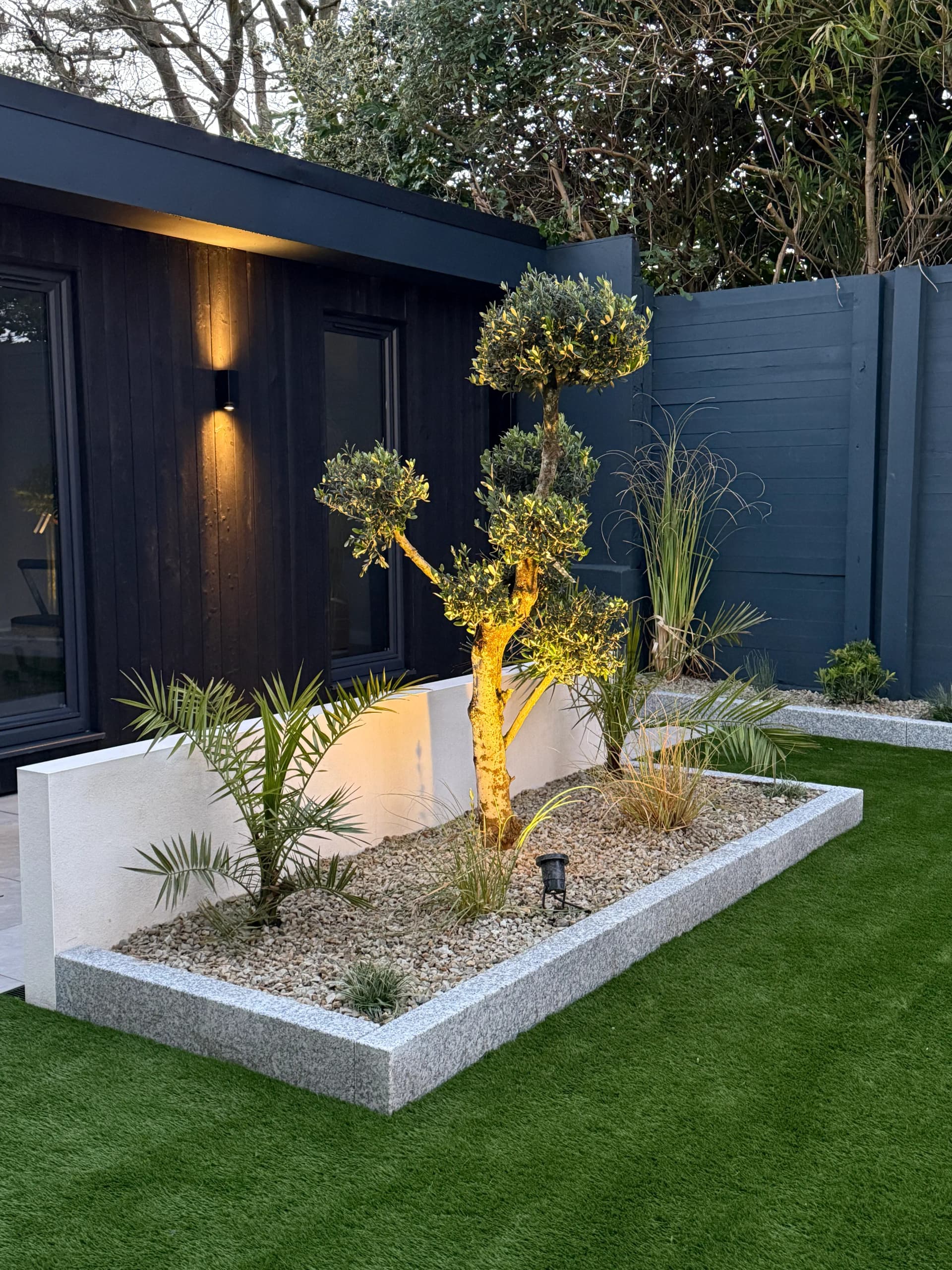 Raised flower beds with structured planting