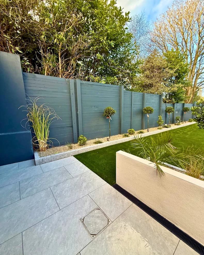 Timber flower beds in a family garden