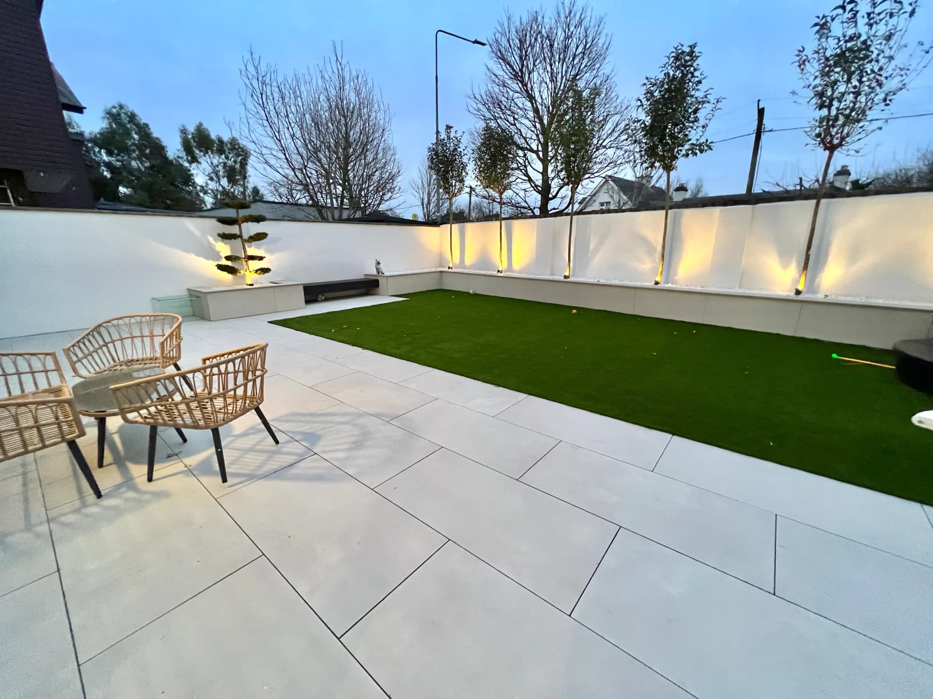 Outdoor seating space with planting