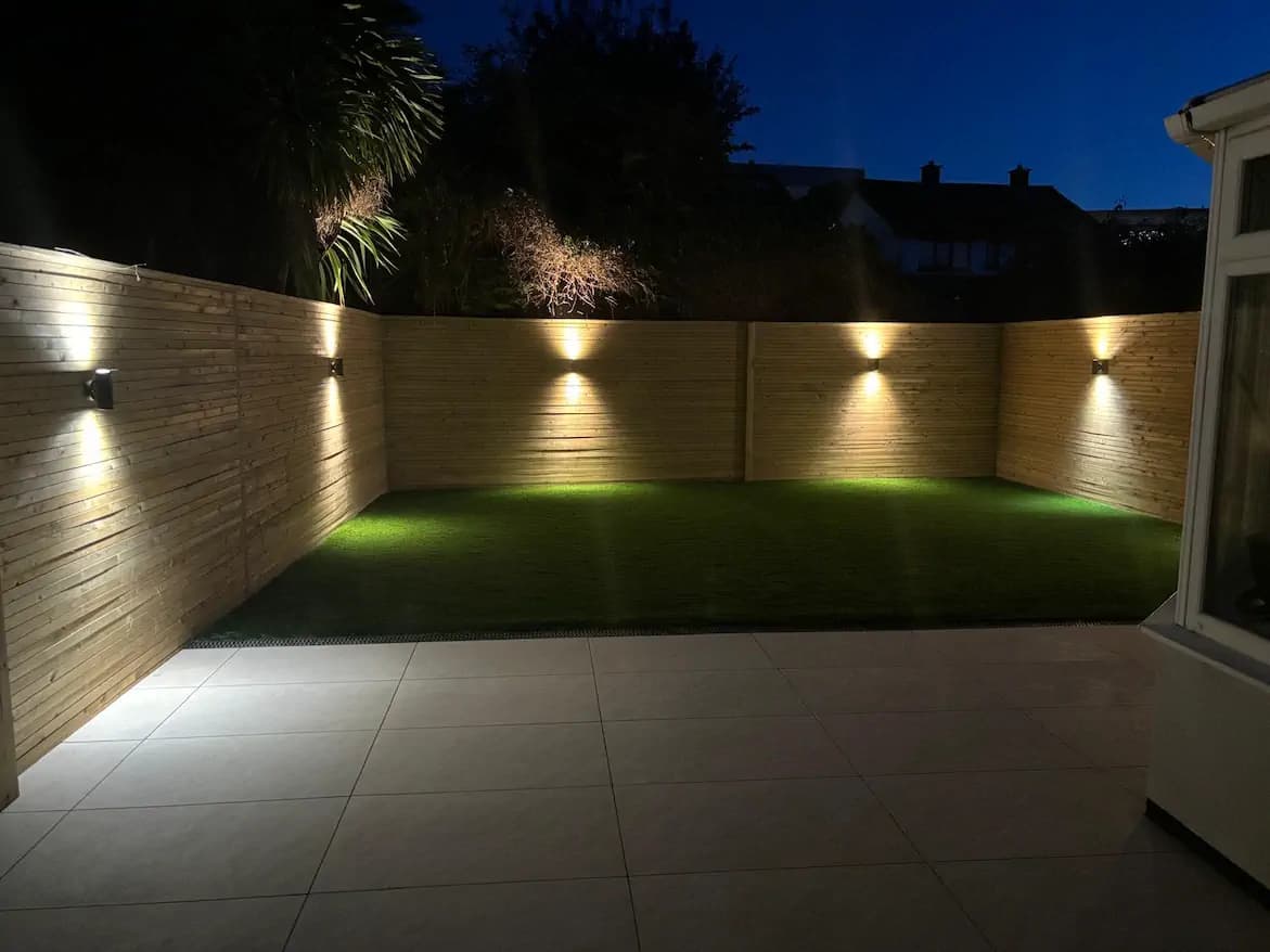Low-maintenance family garden with artificial grass