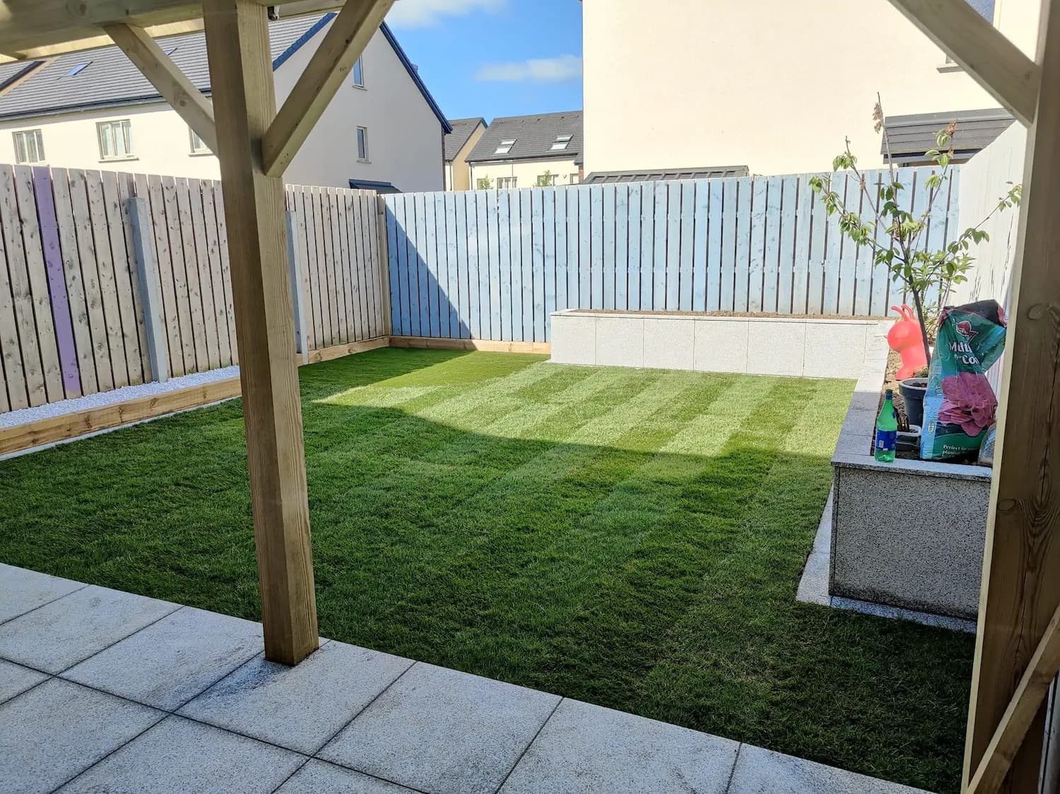 Fresh natural turf lawn installation